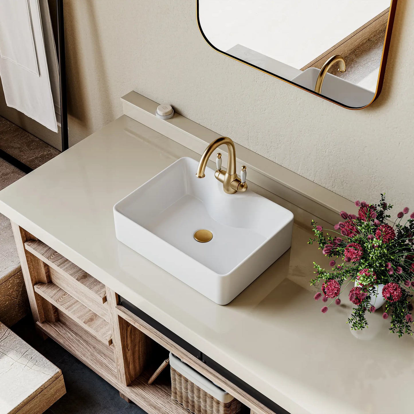 Denbigh 19" x 14" Rectangular China Rectangular Vessel Bathroom Sink with Faucet Hole