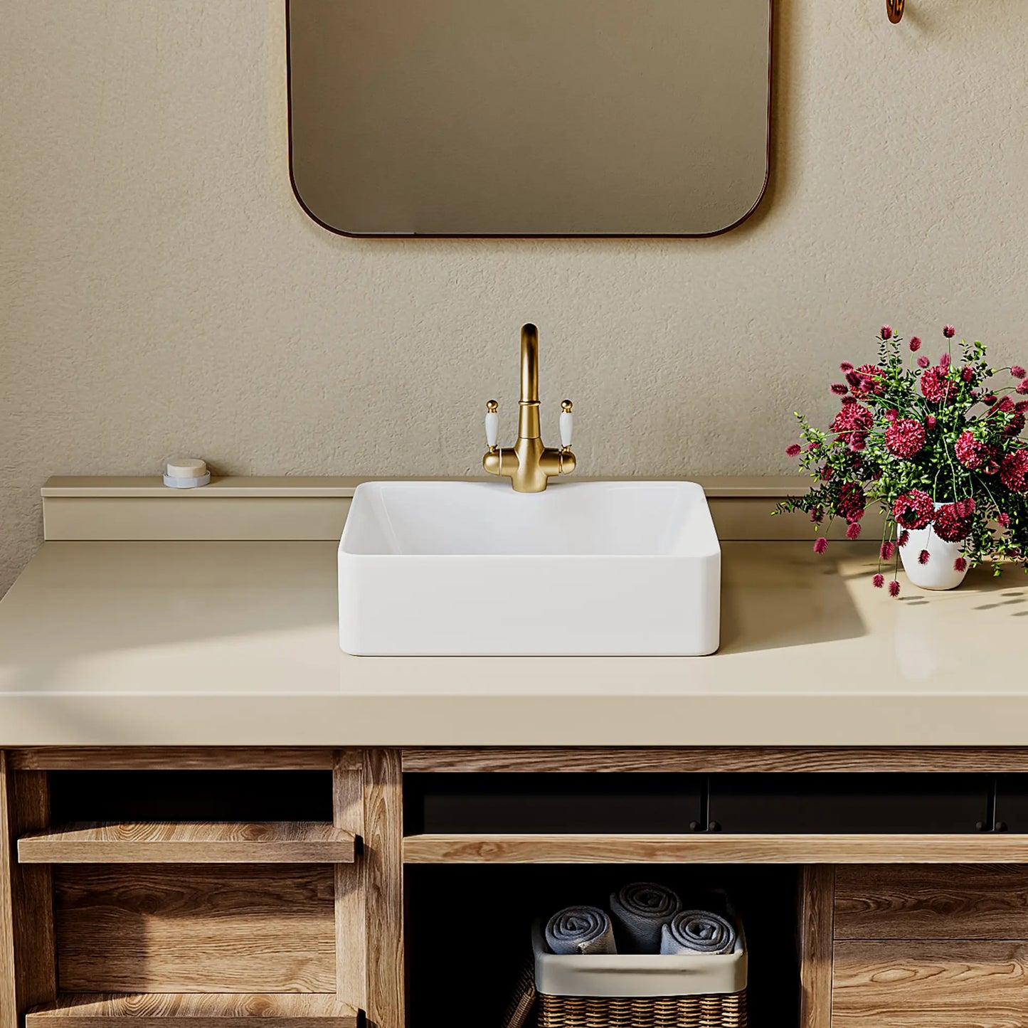 Denbigh 19" x 14" Rectangular China Rectangular Vessel Bathroom Sink with Faucet Hole
