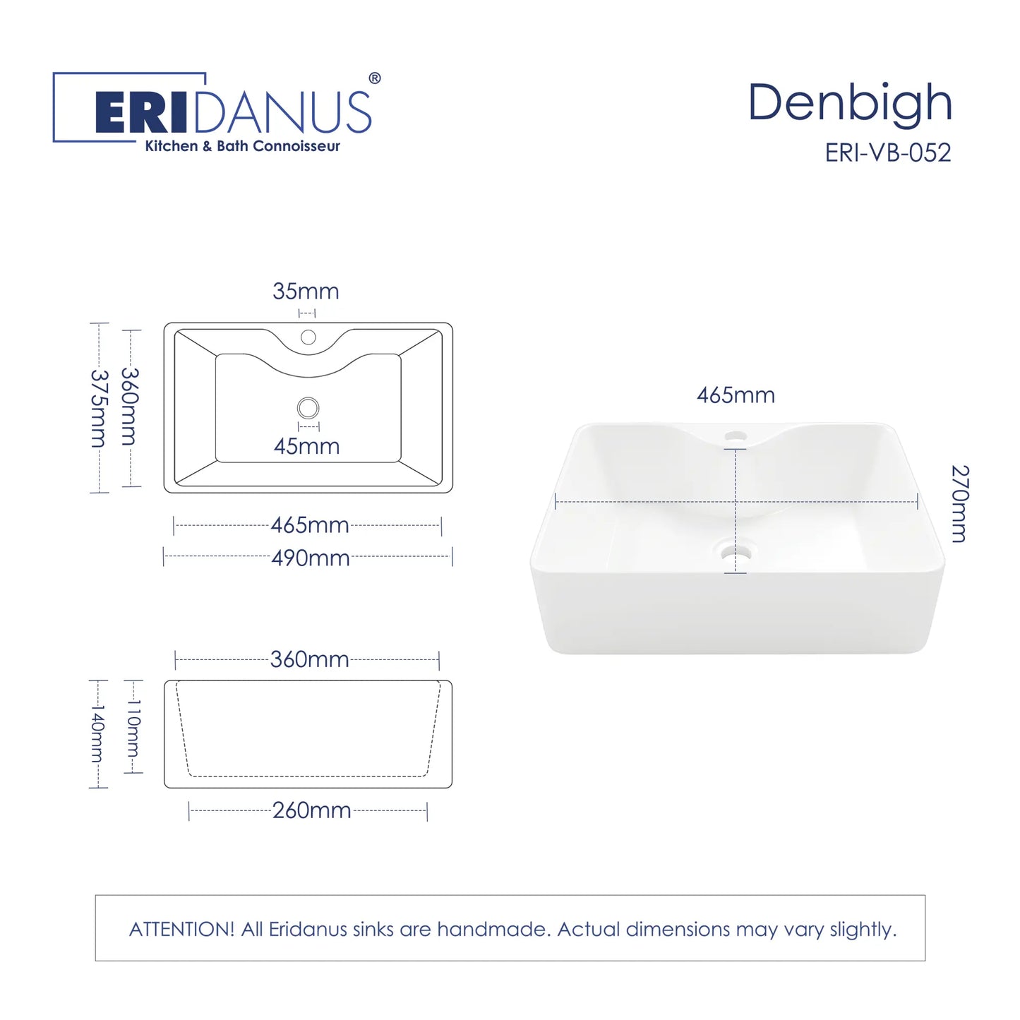 Denbigh 19" x 14" Rectangular China Rectangular Vessel Bathroom Sink with Faucet Hole