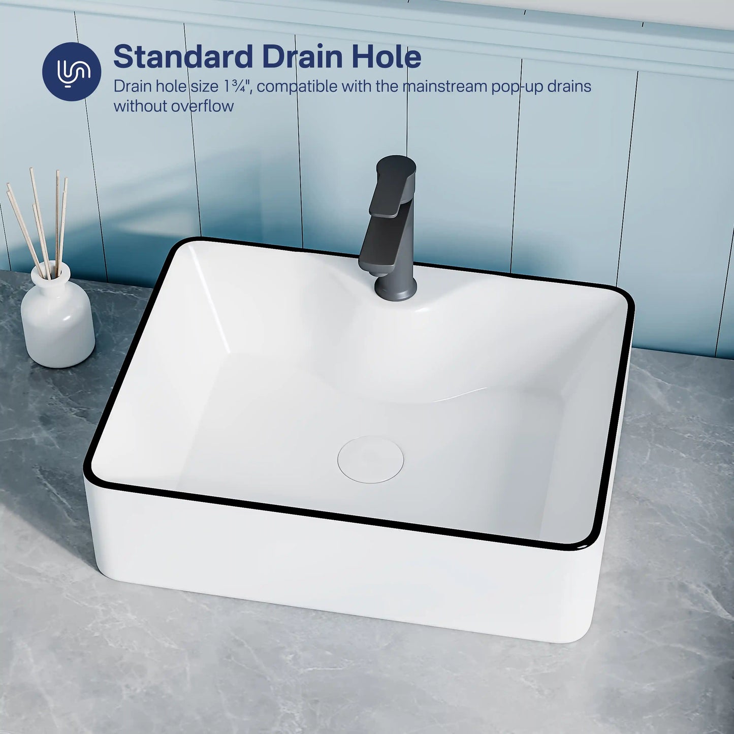 Denbigh 19" x 14" Rectangular China Rectangular Vessel Bathroom Sink with Faucet Hole