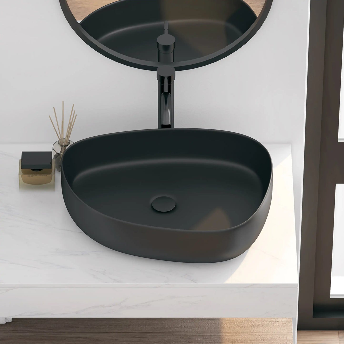 Zermatt 21" x 16" Vitreous China Irregular Bathroom Vessel Sink in Matte Black