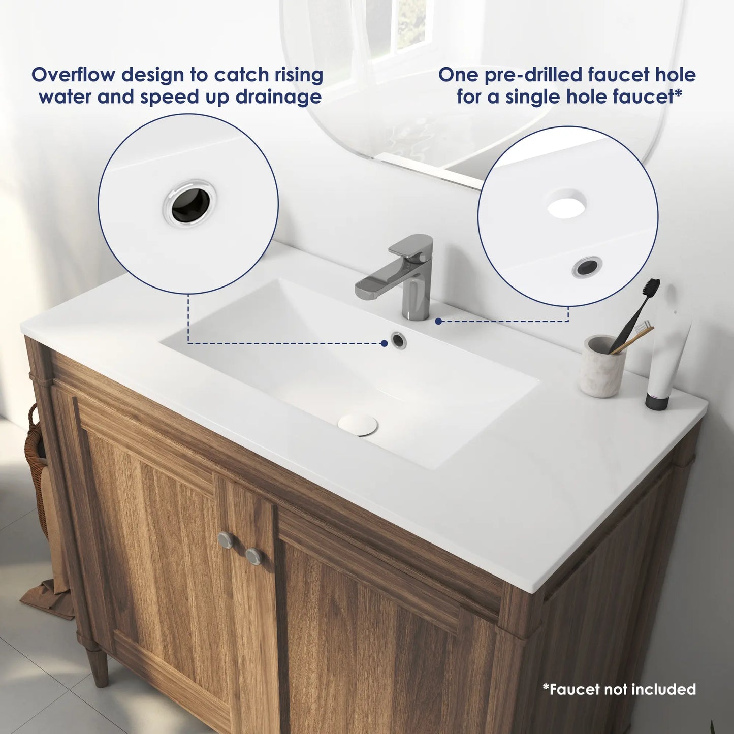 Tucson 35.9" x 18.25" White Vitreous China Rectangular Single-Basin Countertop Sink (Sink Only, Vanity Cabinet Not Included)