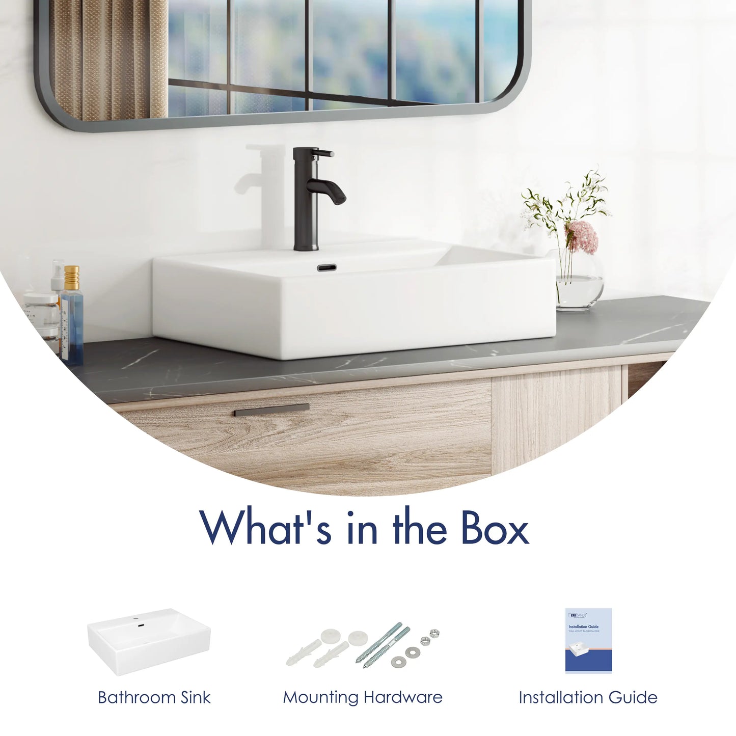 Turner 24" x 16" Rectangular Vessel Vitreous China Wall Mount Bathroom Sink with Overflow, Multiple Colors