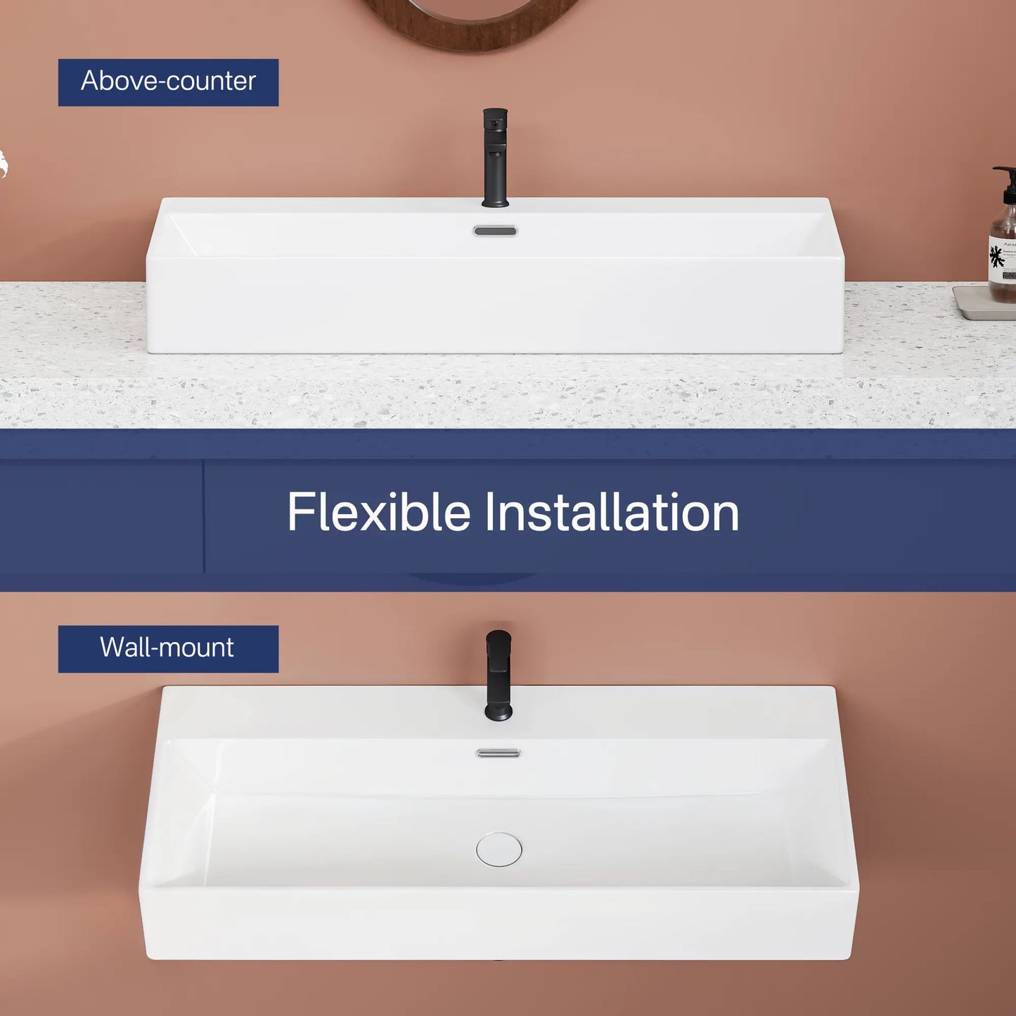 Turner 39" x 16" White Trough Wall Mount or Vessel Bathroom Sink