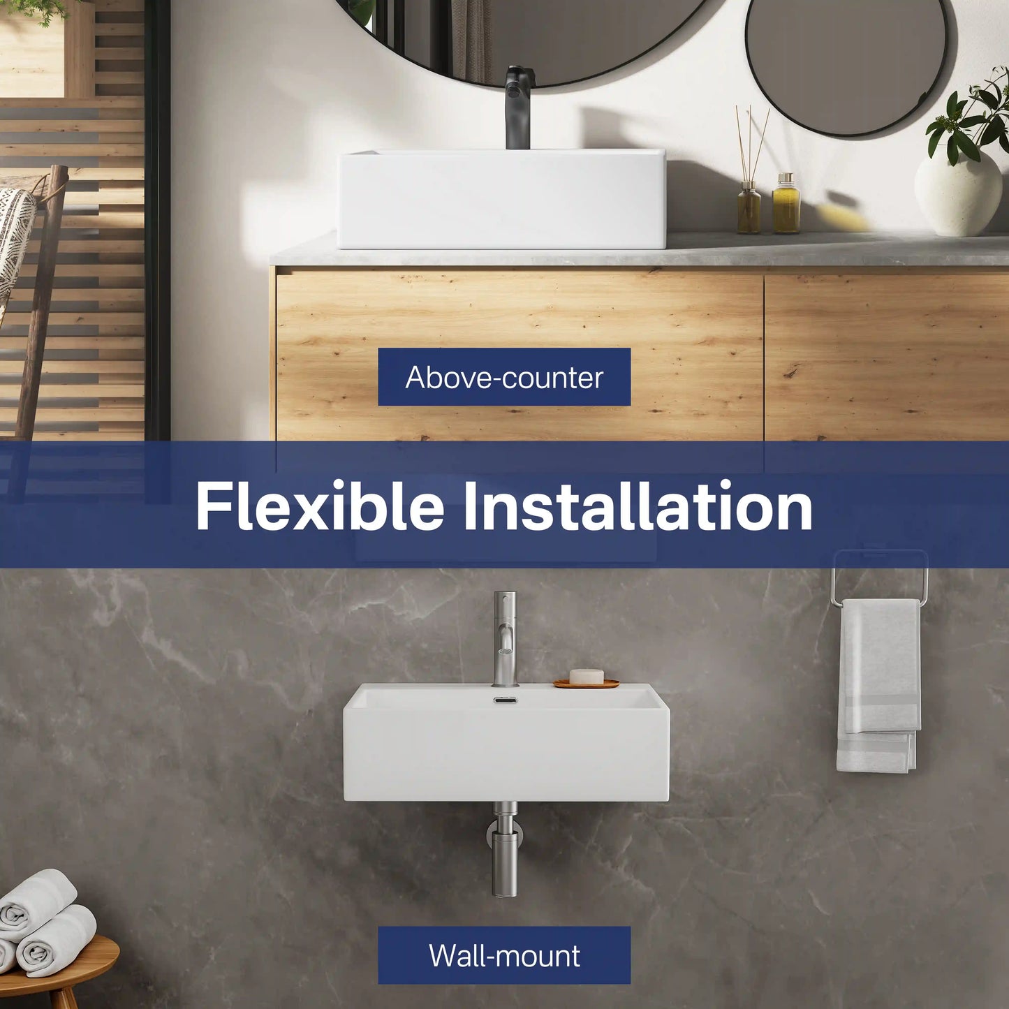 Turner Rectangular Wall-Mount Ceramic Bathroom Sink in White Available in Sizes
