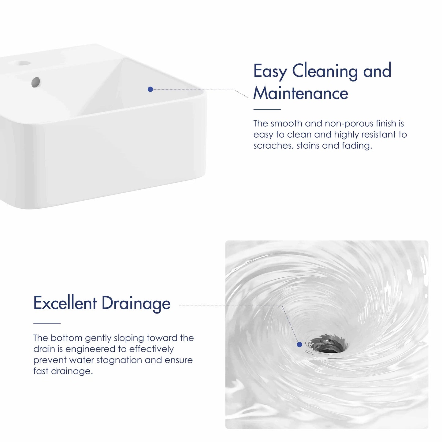 Turner Rectangular Wall-Mount Ceramic Bathroom Sink in White Available in Sizes