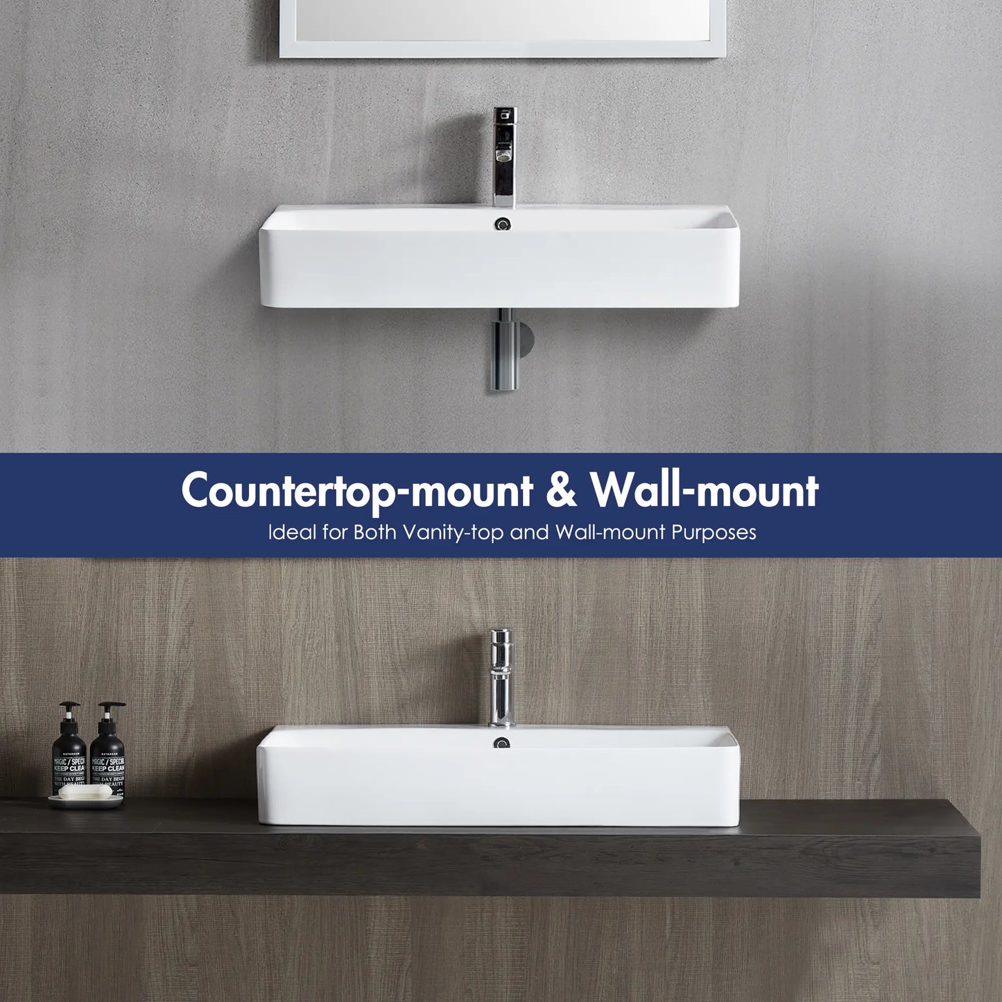Turner 32" x 16" Vitreous China Rectangular Wall Mount/Vessel Bathroom Sink with Overflow