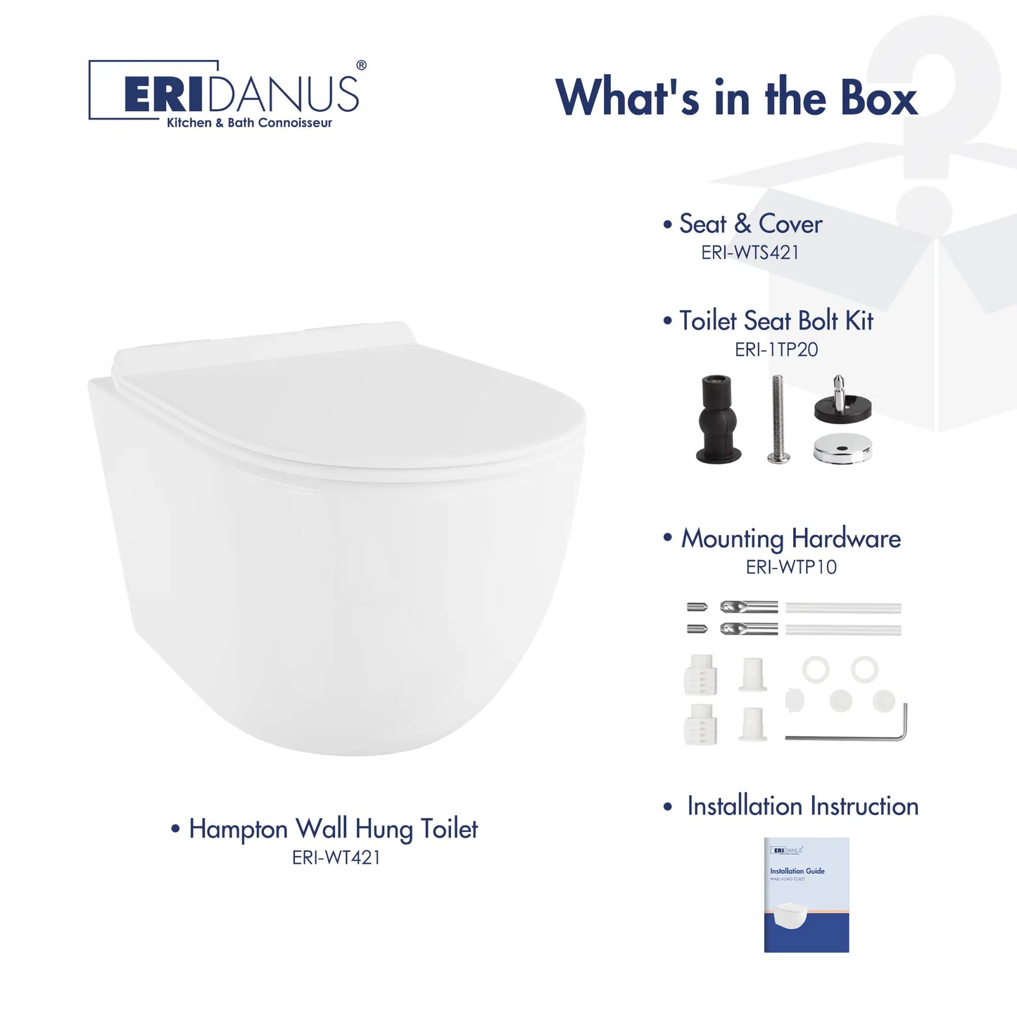 Hampton Wall-hung Elongated Toilet, 0.8/1.6 GPF Dual Flush, Multiple Colors