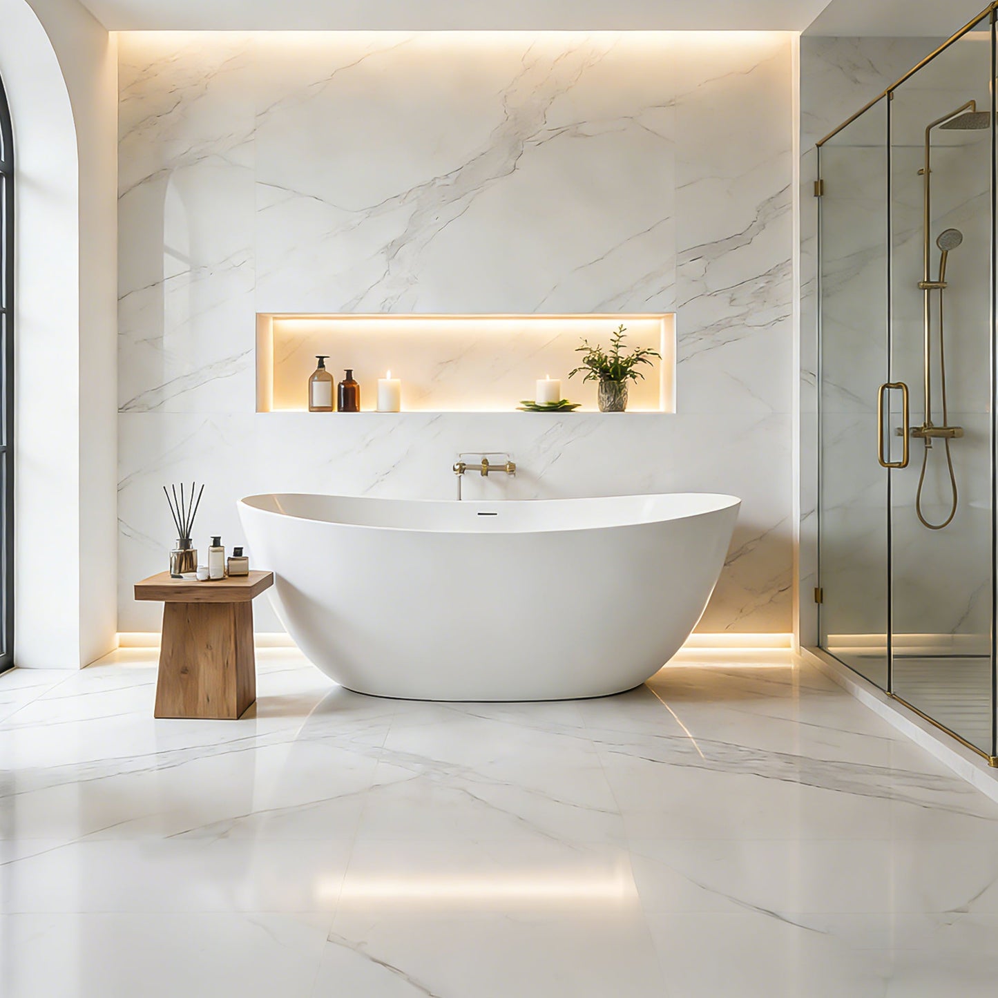Giselle 65" x 34" Freestanding Solid Surface Soaking Bathtub with Drain and Integrated Overflow