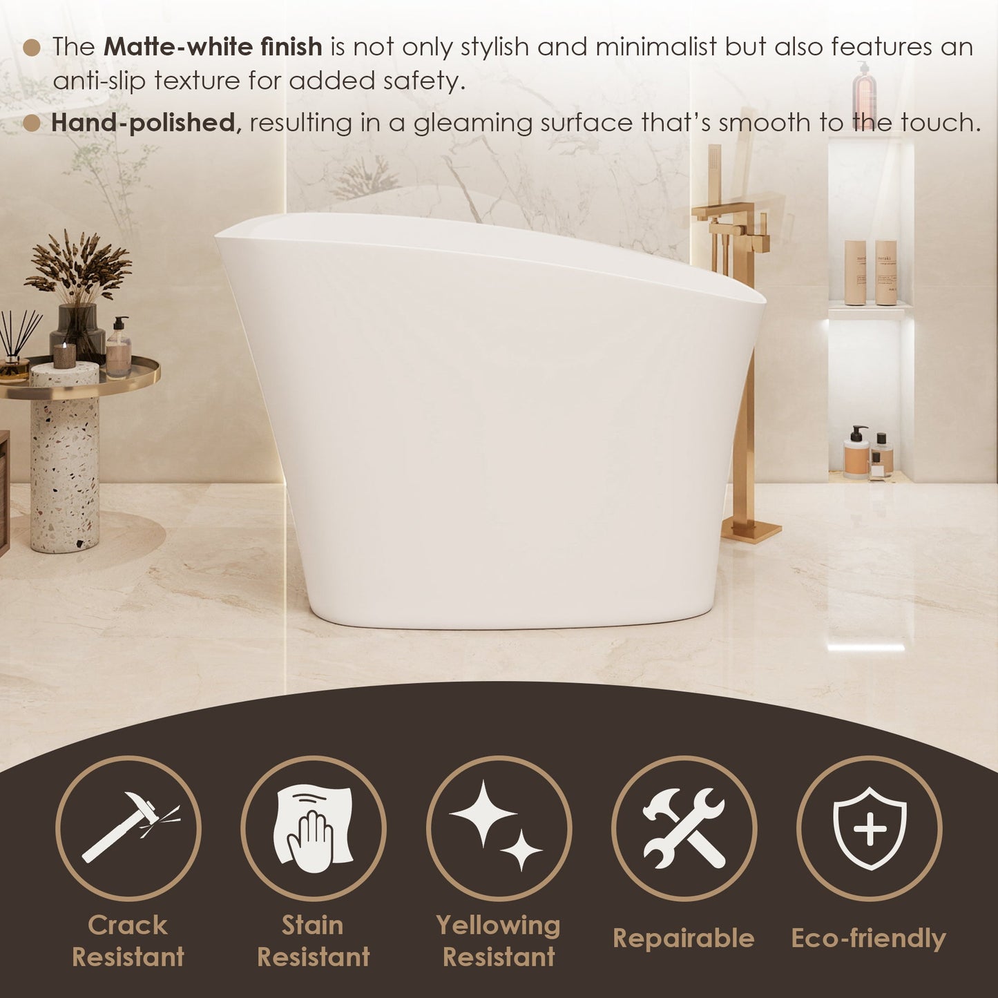 Pierre 51" x 29" Freestanding Solid Surface Japanese Soaking Bathtub in Matte White with Seat