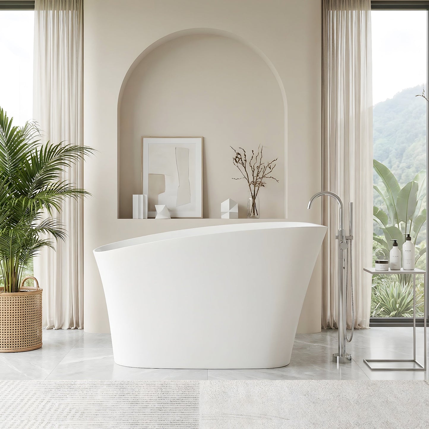 Pierre 51" x 29" Freestanding Solid Surface Japanese Soaking Bathtub in Matte White with Seat