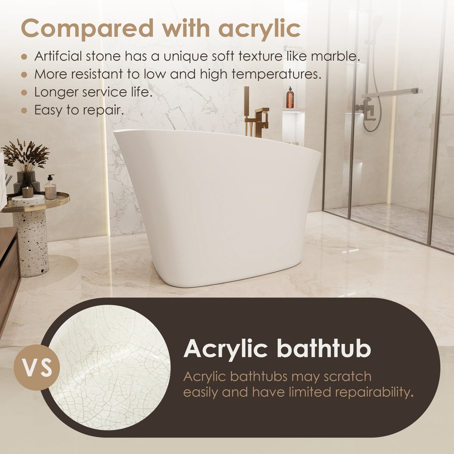 Pierre 51" x 29" Freestanding Solid Surface Japanese Soaking Bathtub in Matte White with Seat