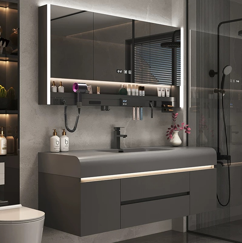 Modern Luxury Villa Bathroom Set With Cabinets & Smart Mirror