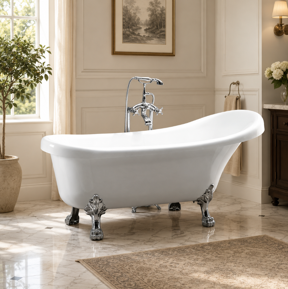 Clawfoot Bathtub with Chrome Eagle Feet | Luxury Victorian Bathroom 170cm