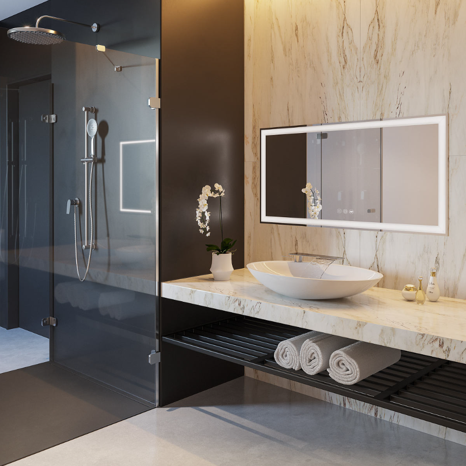 32 x 24 Inch Frameless Rectangle Backlit Mirror | Defogger & Touch Screen Bathroom LED Mirror