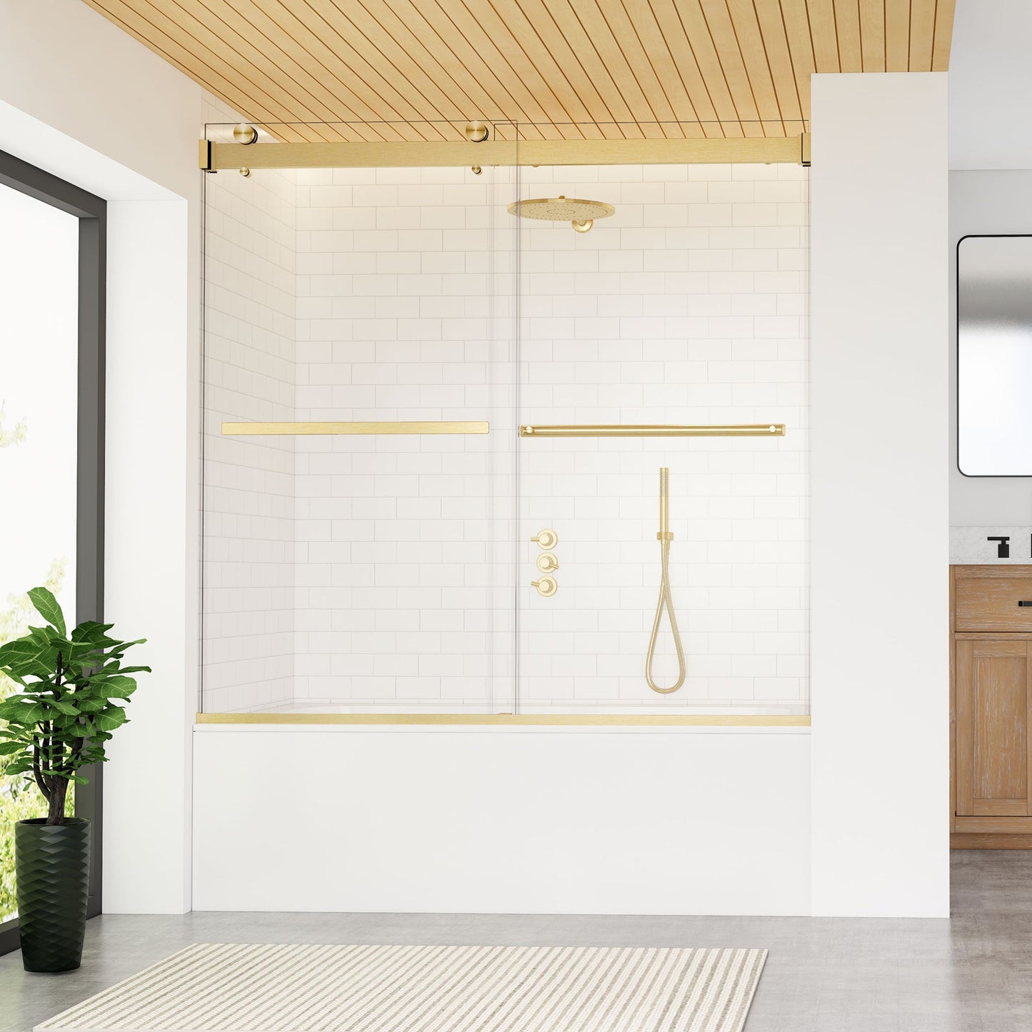 Marcelo 60" W x 58" H By Pass Frameless Tub Door with Clear Glass