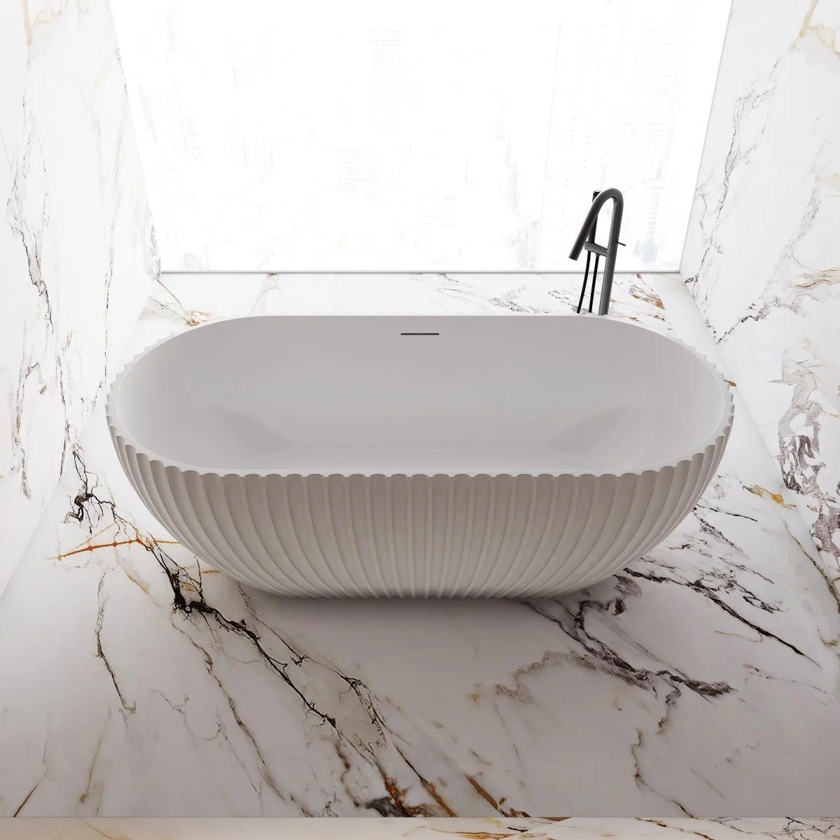 67 Inch MonBlari Acrylic Freestanding Bathtub Fluted | Glossy White
