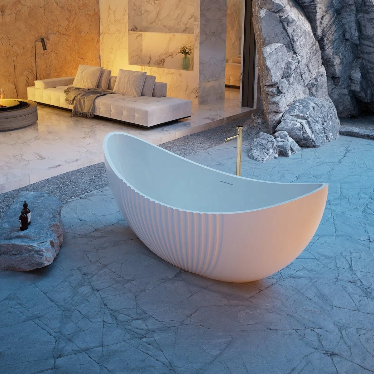 71 Inch MonBlari Acrylic Freestanding Bathtub Fluted