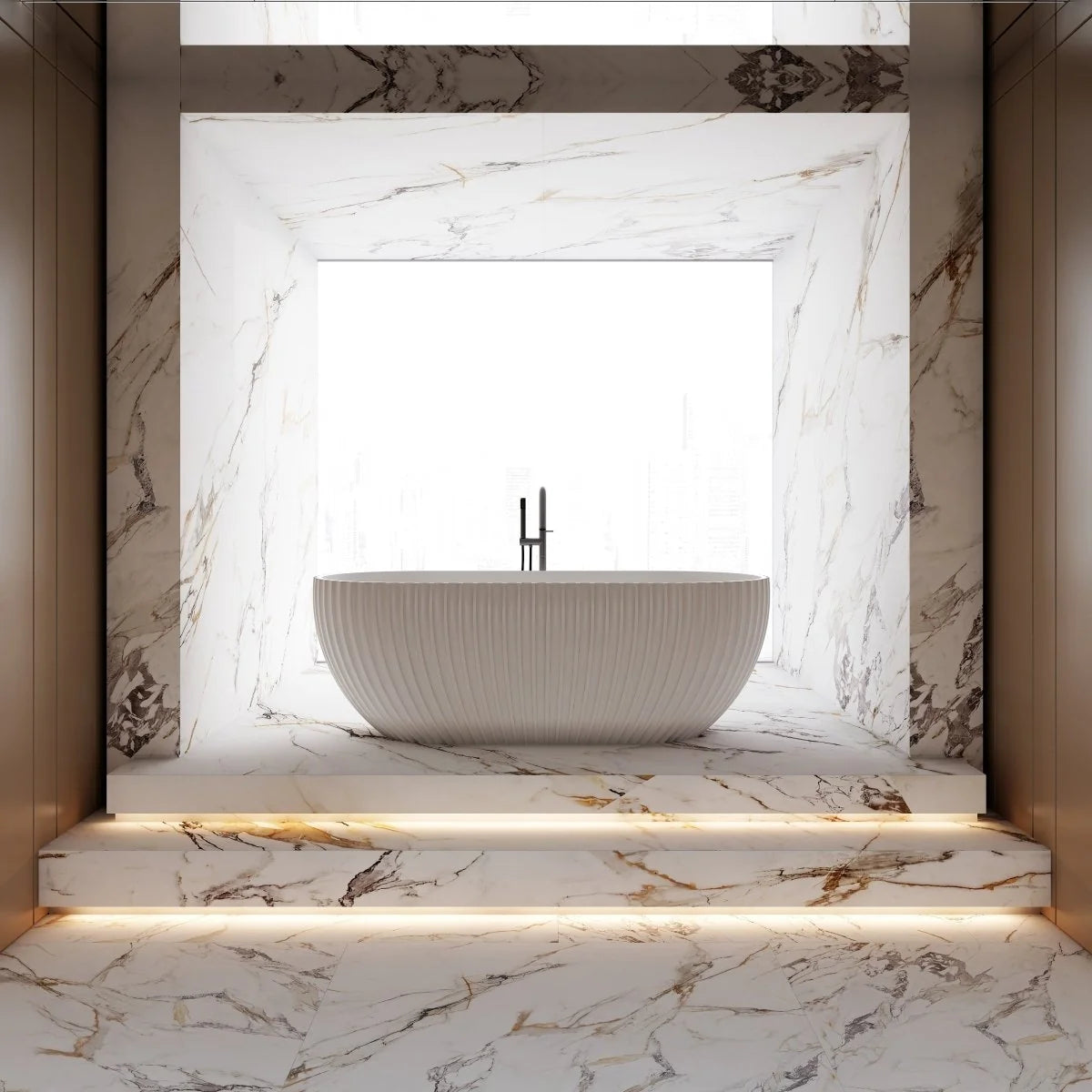67 Inch MonBlari Acrylic Freestanding Bathtub Fluted | Glossy White