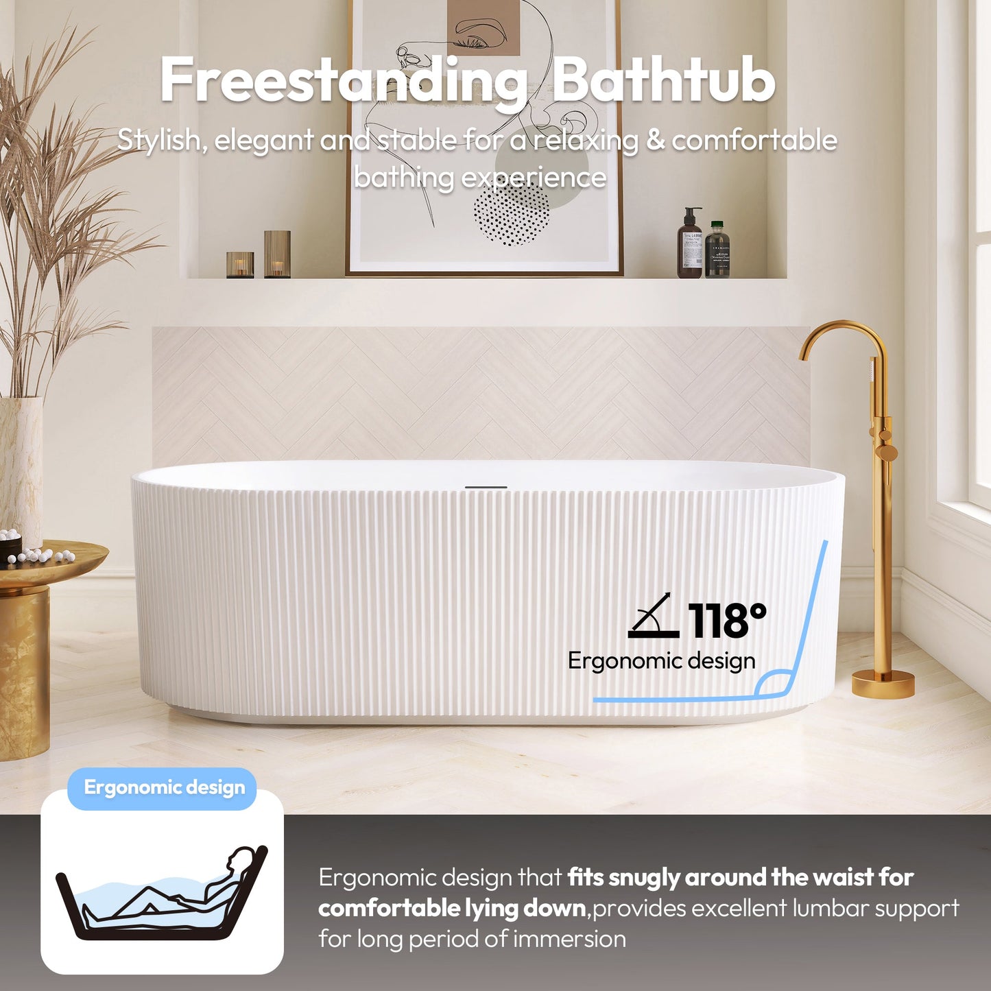 Vinnova Linyi 66.9" x 31.5" Soaking Bathtub