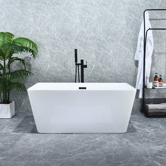 Regina 51" x 28" Flatbottom Freestanding Acrylic Soaking Bathtub in Glossy White with Drain and Overflow