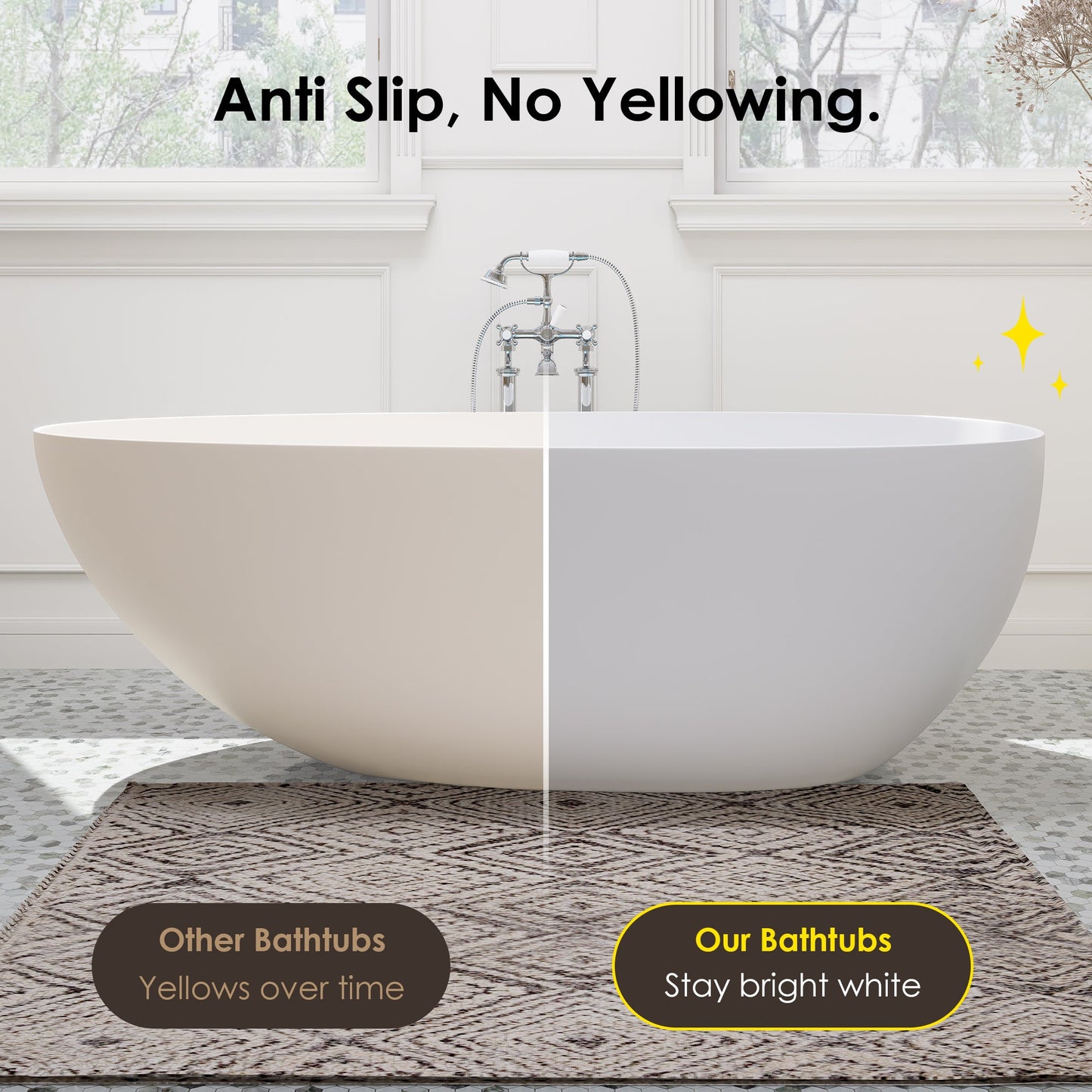 Giotto Solid Surface Soaking Bathtub in Matte White with Matte White Drain and Integrated Overflow