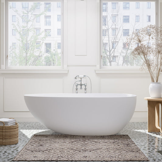 Giotto Solid Surface Soaking Bathtub in Matte White with Matte White Drain and Integrated Overflow