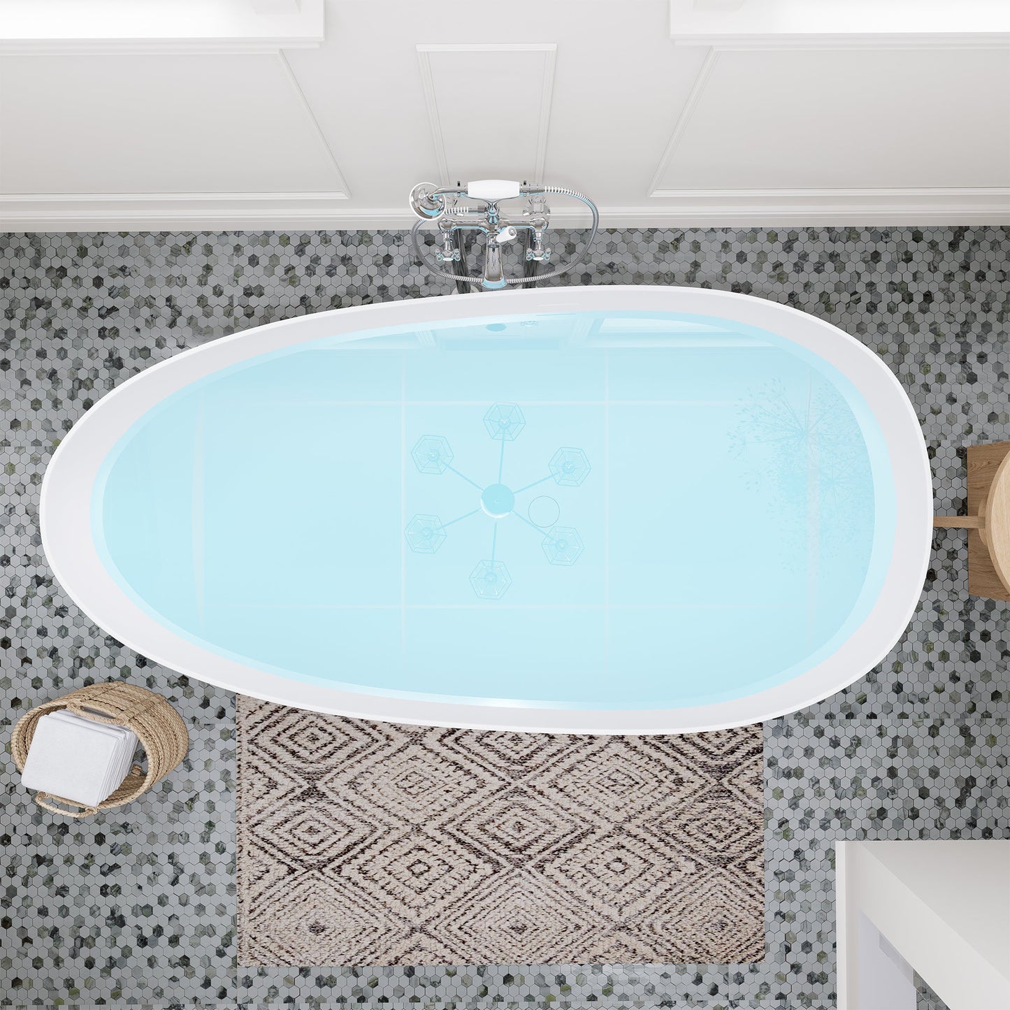 Giotto Solid Surface Soaking Bathtub in Matte White with Matte White Drain and Integrated Overflow
