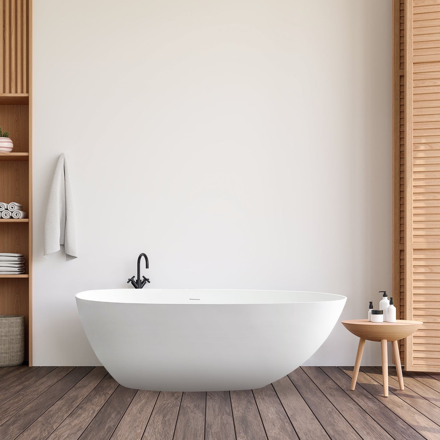 Giotto Solid Surface Soaking Bathtub in Matte White with Matte White Drain and Integrated Overflow