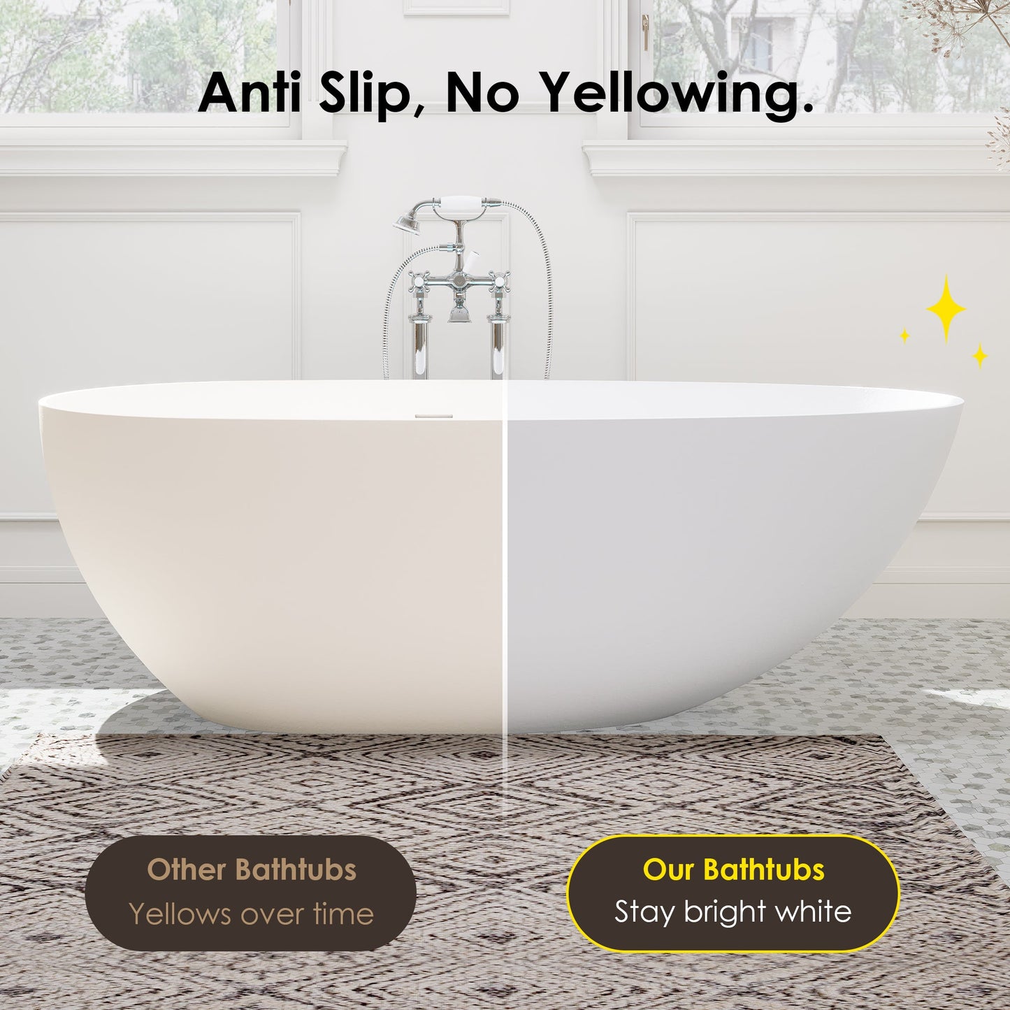 Giotto Solid Surface Soaking Bathtub in Matte White with Matte White Drain and Integrated Overflow