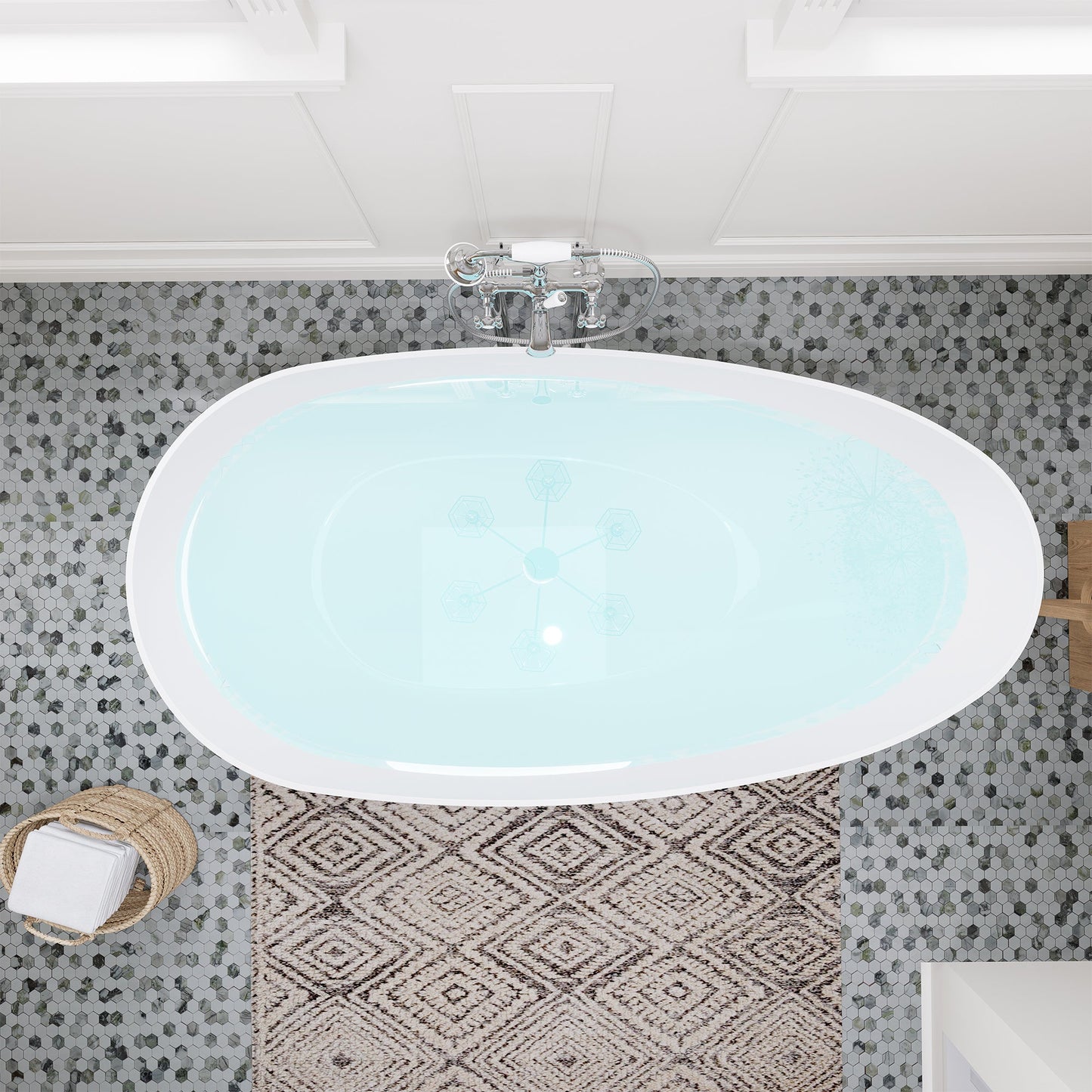 Giotto Solid Surface Soaking Bathtub in Matte White with Matte White Drain and Integrated Overflow