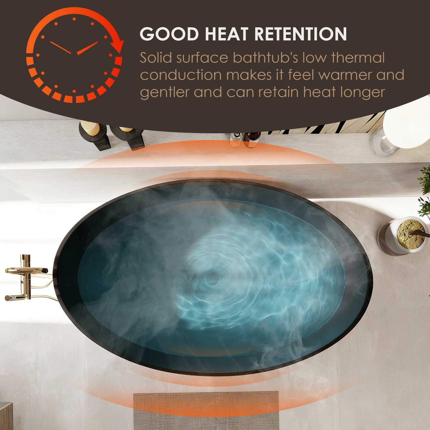 Vespa 63" x 39" Solid Surface Soaking Bathtub with Drain and Integrated Overflow