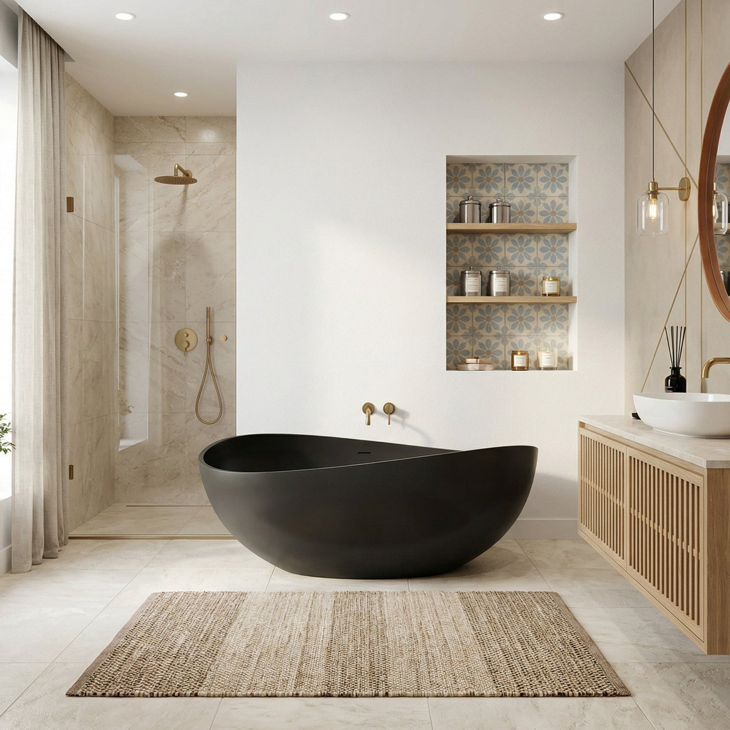 Vespa 63" x 39" Solid Surface Soaking Bathtub with Drain and Integrated Overflow