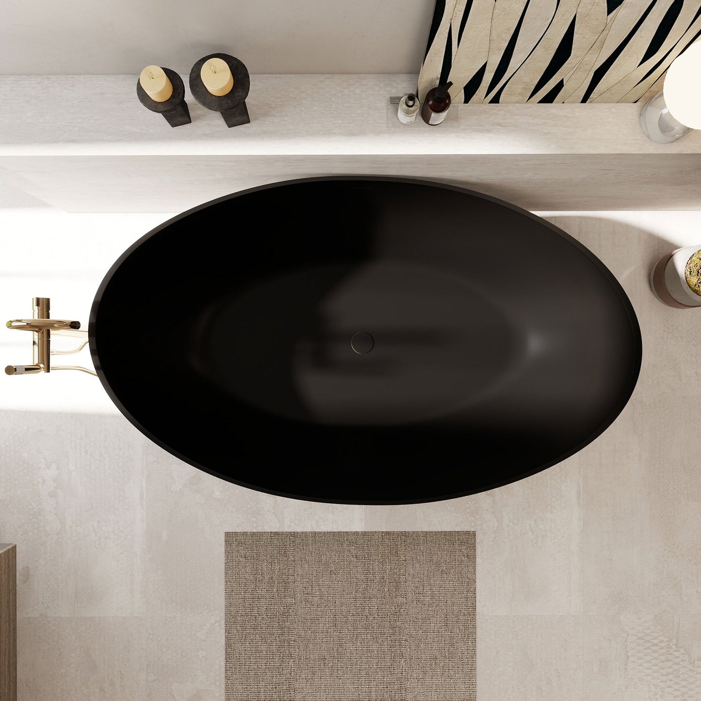 Vespa 63" x 39" Solid Surface Soaking Bathtub with Drain and Integrated Overflow