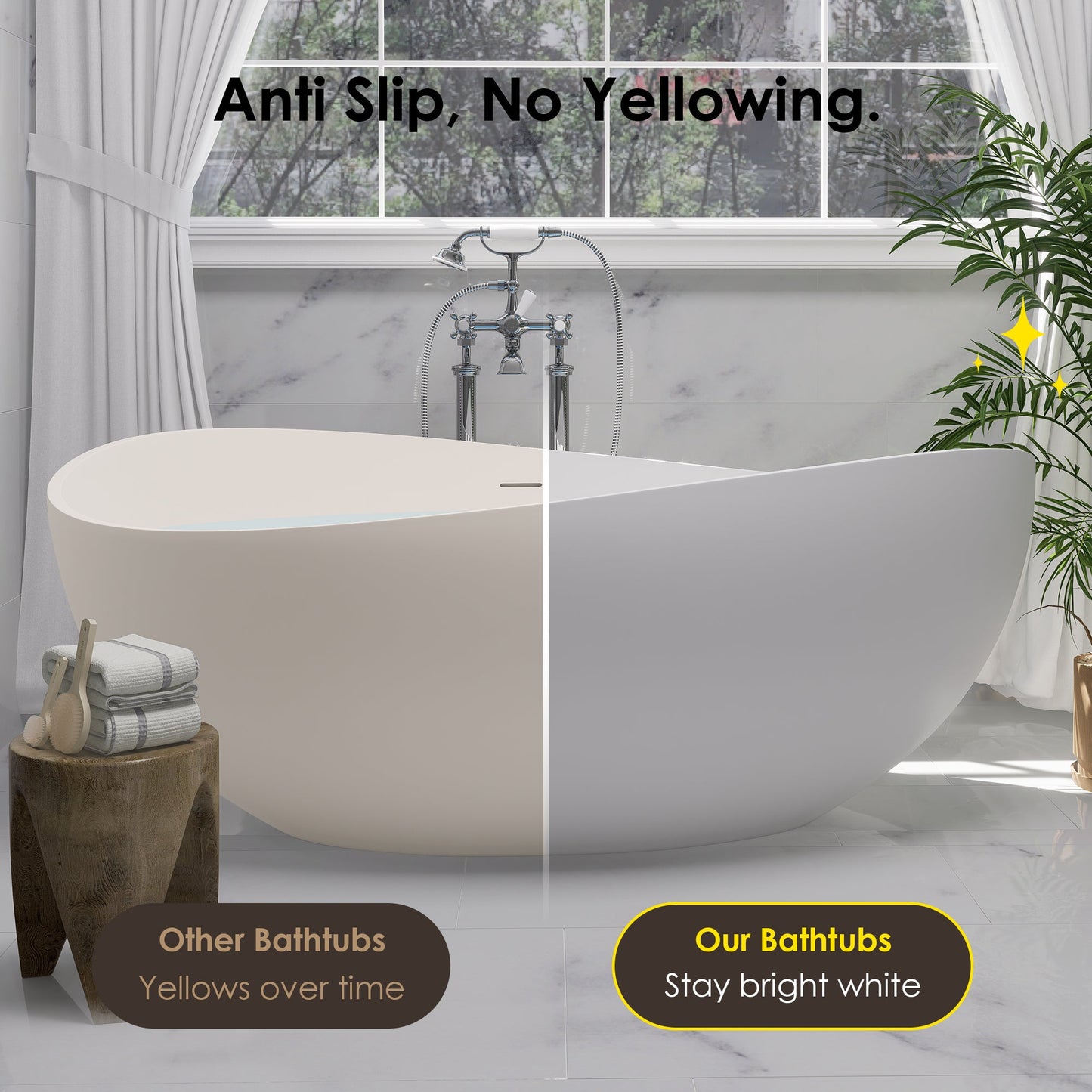 Vespa 63" x 39" Solid Surface Soaking Bathtub with Drain and Integrated Overflow