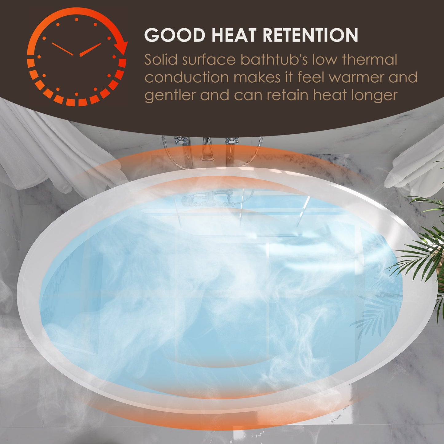 Vespa 63" x 39" Solid Surface Soaking Bathtub with Drain and Integrated Overflow