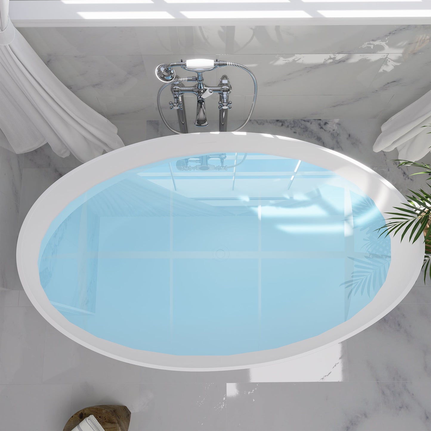 Vespa 63" x 39" Solid Surface Soaking Bathtub with Drain and Integrated Overflow