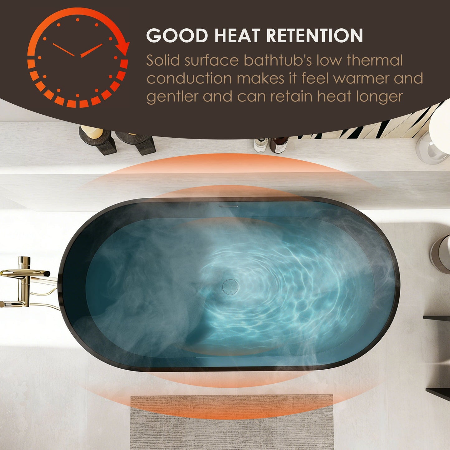 Ryder Solid Surface Soaking Bathtub with Drain and Integrated Overflow