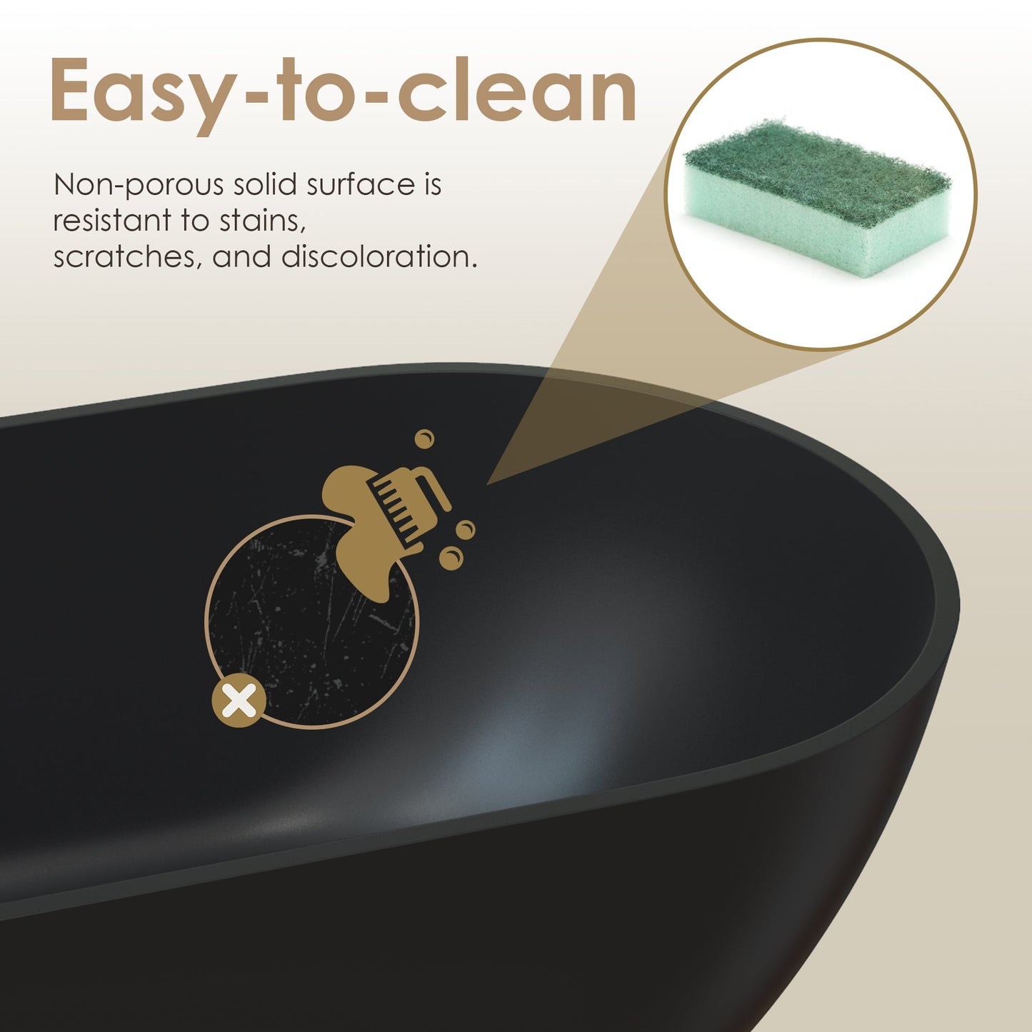 Ryder Solid Surface Soaking Bathtub with Drain and Integrated Overflow