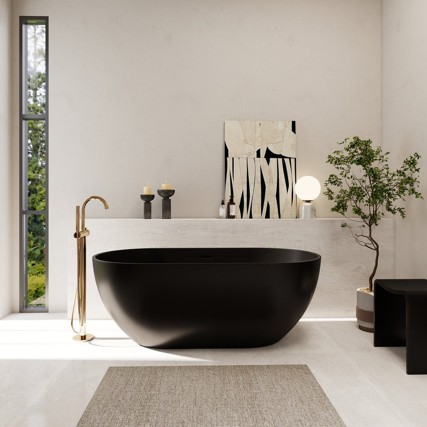 Ryder Solid Surface Soaking Bathtub with Drain and Integrated Overflow