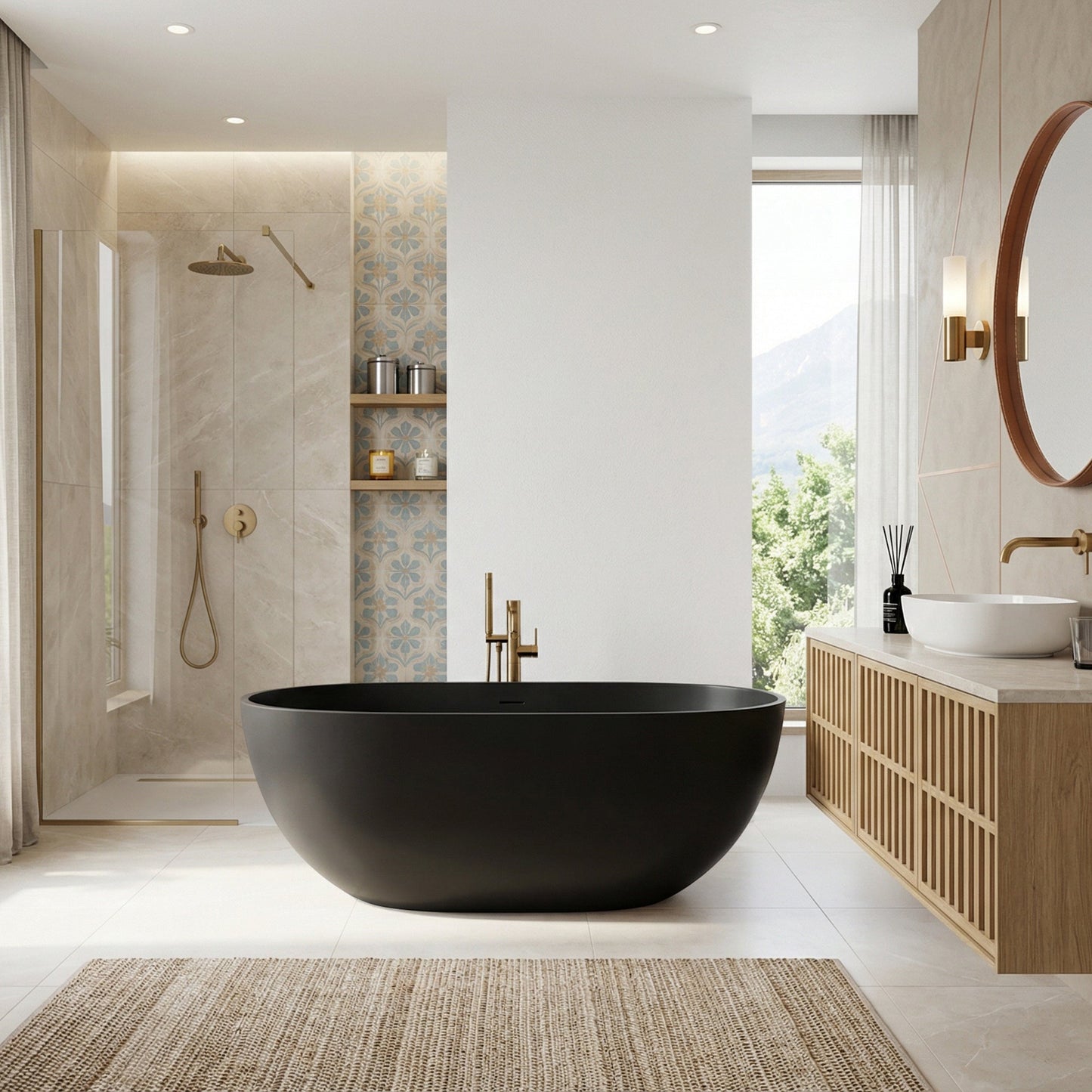 Ryder Solid Surface Soaking Bathtub with Drain and Integrated Overflow