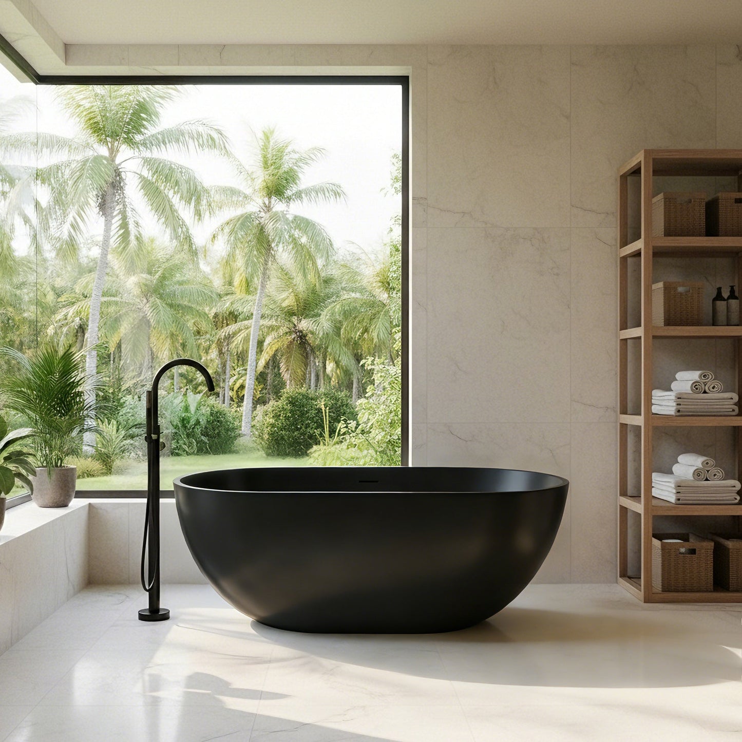 Ryder Solid Surface Soaking Bathtub with Drain and Integrated Overflow