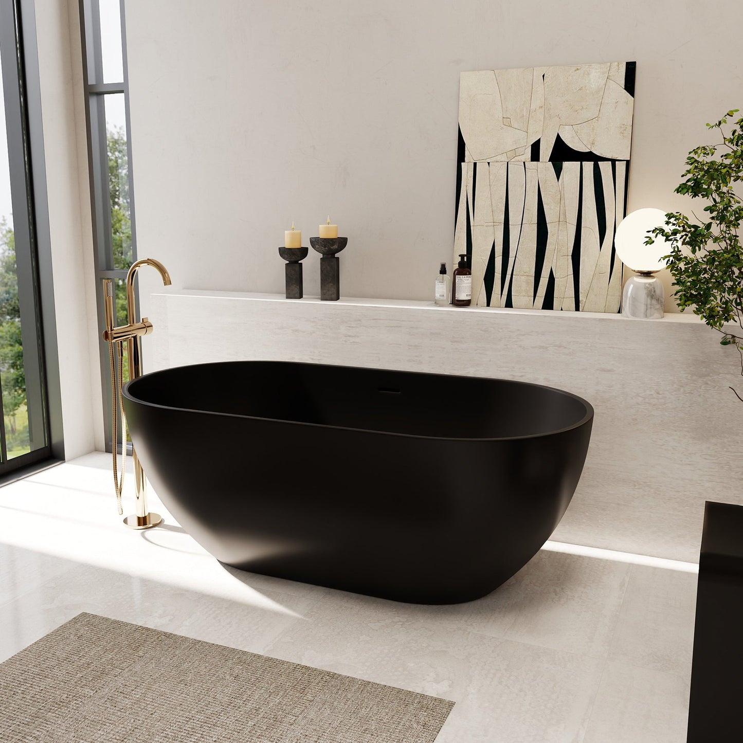 Ryder Solid Surface Soaking Bathtub with Drain and Integrated Overflow
