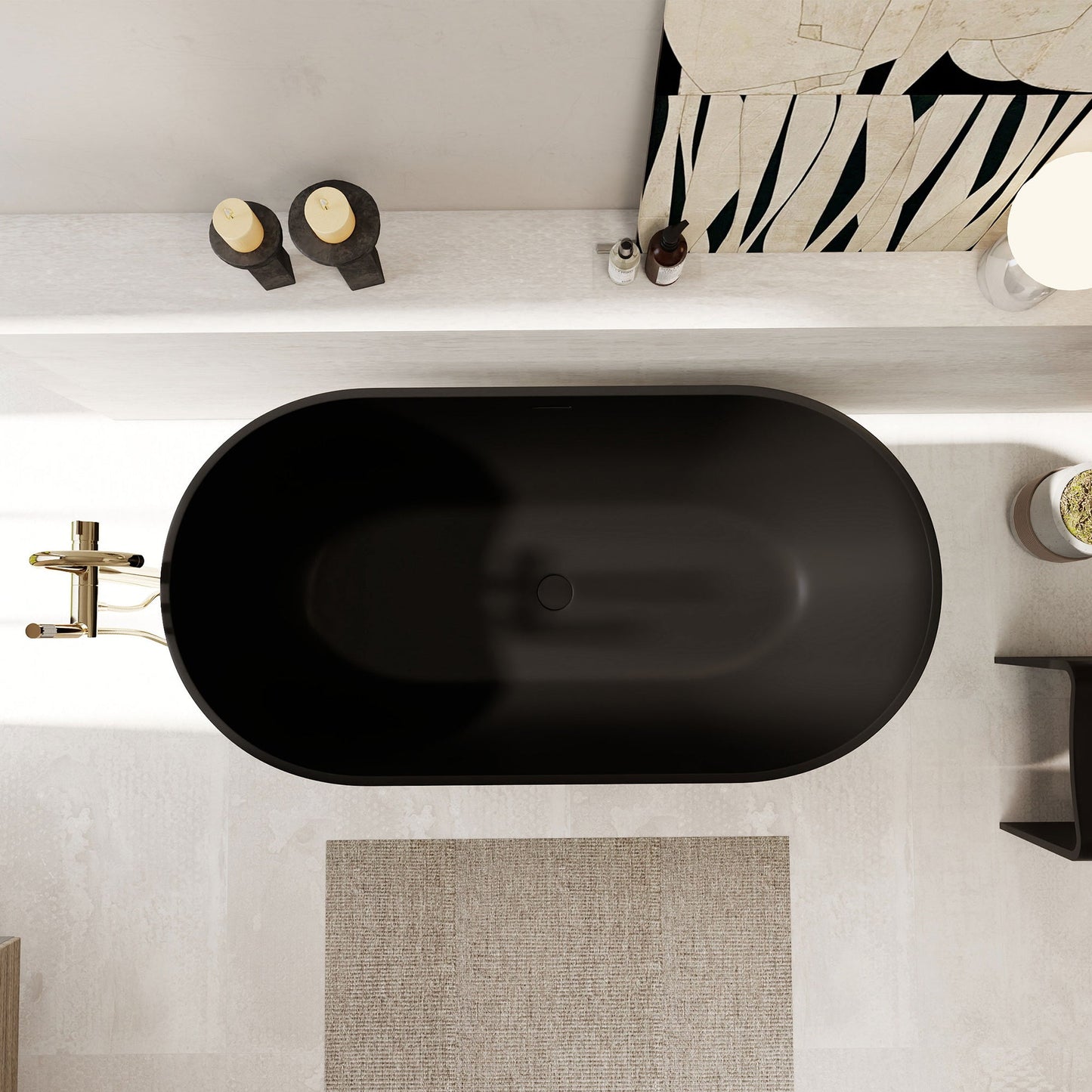 Ryder Solid Surface Soaking Bathtub with Drain and Integrated Overflow