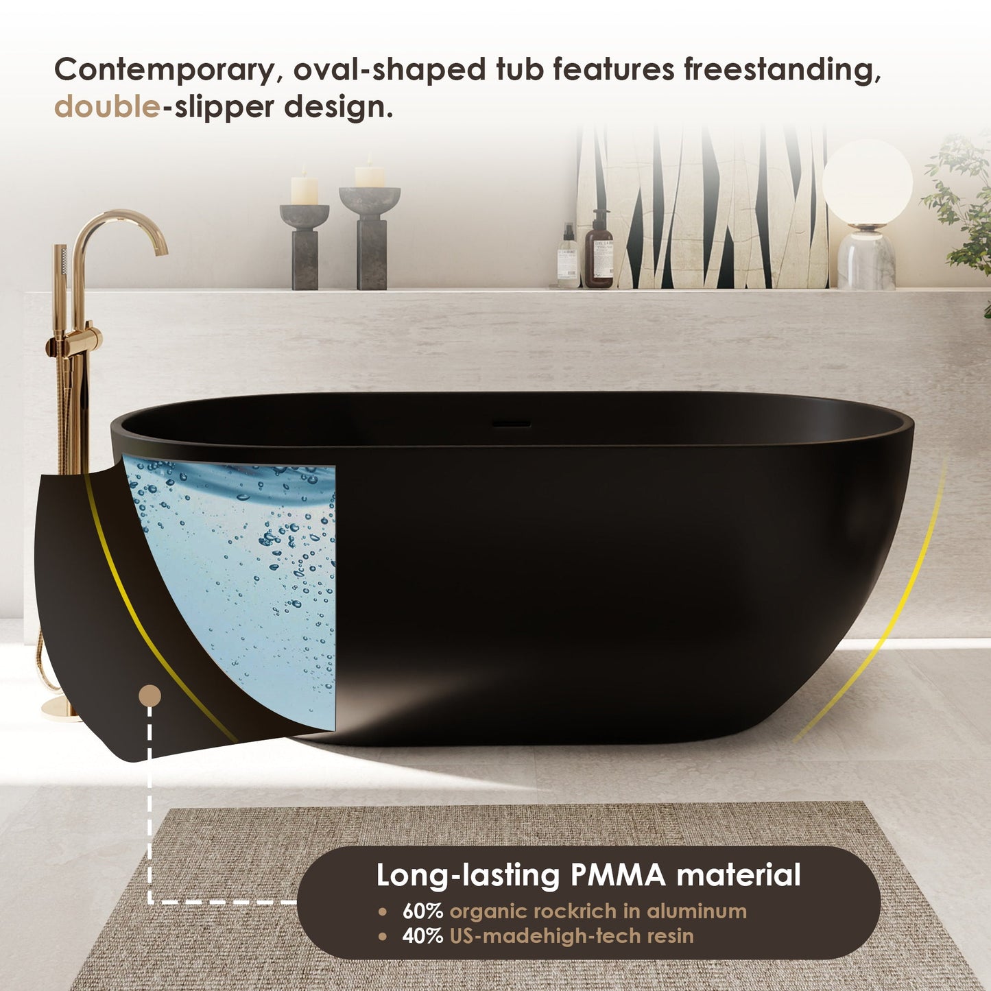 Ryder Solid Surface Soaking Bathtub with Drain and Integrated Overflow