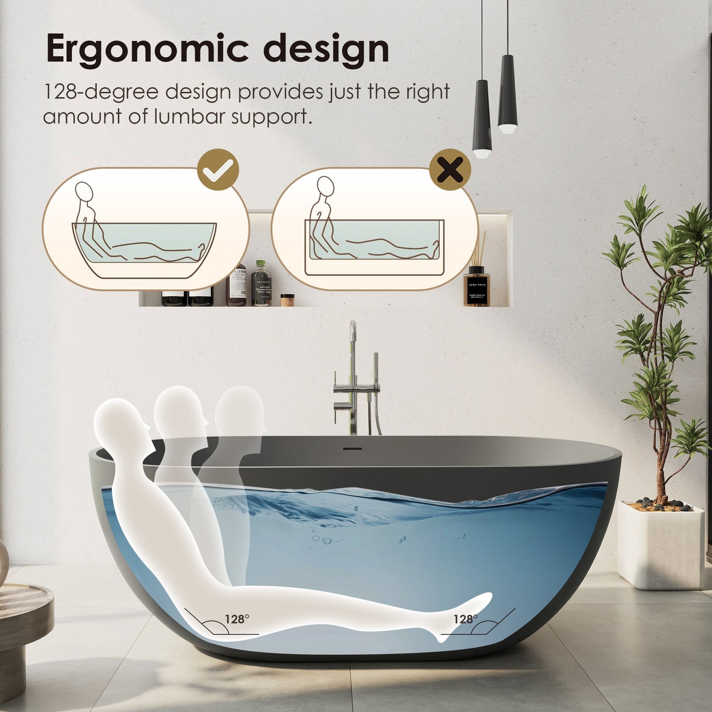 Ryder Solid Surface Soaking Bathtub with Drain and Integrated Overflow