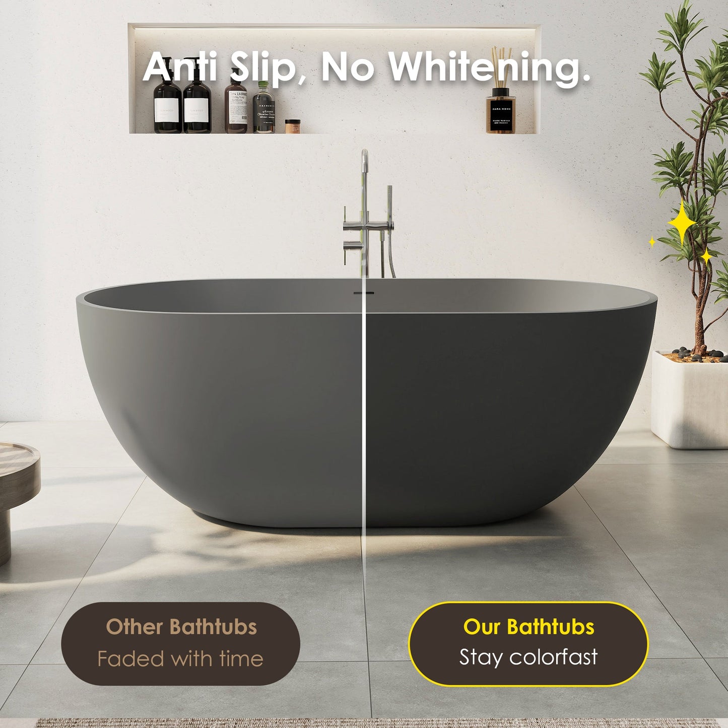 Ryder Solid Surface Soaking Bathtub with Drain and Integrated Overflow