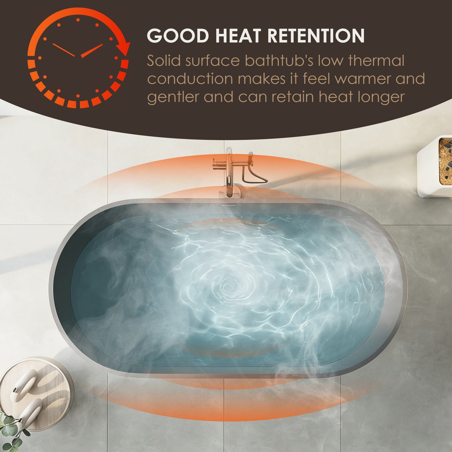 Ryder Solid Surface Soaking Bathtub with Drain and Integrated Overflow