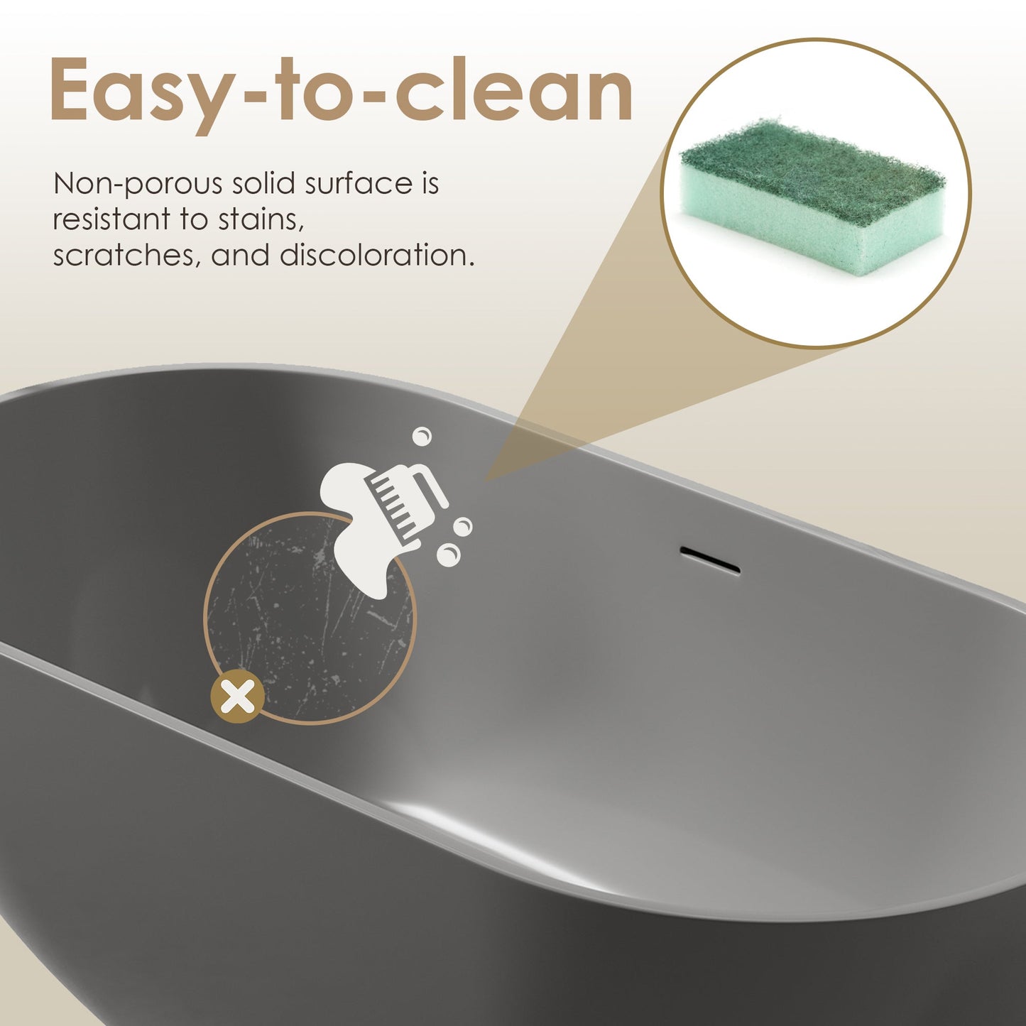 Ryder Solid Surface Soaking Bathtub with Drain and Integrated Overflow
