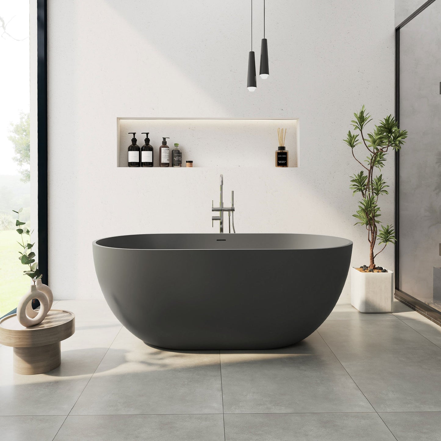 Ryder Solid Surface Soaking Bathtub with Drain and Integrated Overflow